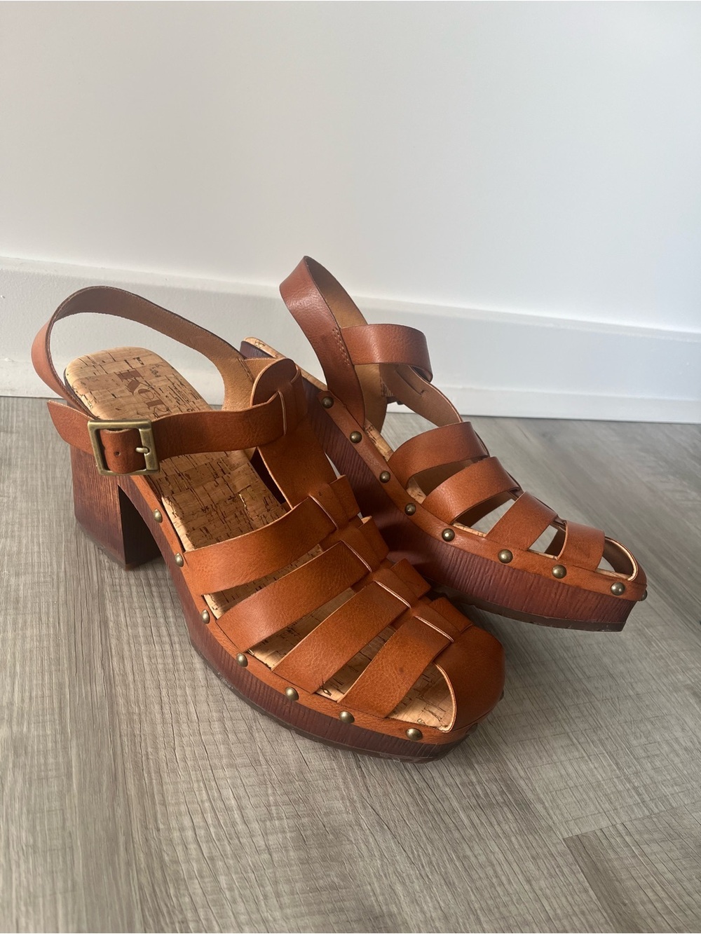 Korks Whitney Platform Sandals Womens Size 10 M Tan Caramello Block Heel Brown